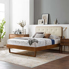 Modway Bridgette Wood Queen Platform Bed with Angular Frame - Walnut Beige-Rubberwood Legs