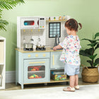 Qaba Kids Kitchen Playset with Stove Microwave Oven Turning Knobs - Blue-Rotatable knobs simulate real kitchen interactions 