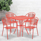 Table de jardin carrée de 28 po en acier corail et 4 chaises au dossier rond, intérieur/extérieur [CO-28SQ-03CHR4-RED-GG]-Revêtement thermolaqué de couleur corail