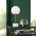 Hudson&Canal Reagan 17.75" Tall Table Lamp with Glass Shade - Brass/ White Marble/White Milk-Handcrafted brass and white marble finish is applied to the globe marble and metal base