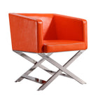 Manhattan Comfort Hollywood 25.6" Contemporary Faux Leather Upholstered Accent Chair - Orange and Polished Chrome - 2 Pack-Tailored Upholstered in Soft Faux Leather