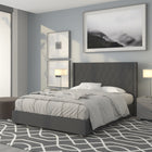 Flash Furniture - Lit plateforme Riverdale grand touffeté et rembourré en tissu gris foncé-Lit de plateforme