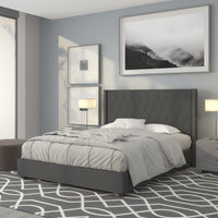Flash Furniture - Lit plateforme Riverdale grand touffeté et rembourré en tissu gris foncé-Lit de plateforme