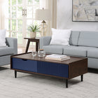 Manhattan Comfort Duane Mid-Century Modern TV Stand, Sideboard, Coffee Table and End Table - Dark Brown and Navy Blue - Set of 4-Iron Metal Feet for Fashion and Durability