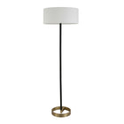Hudson&Canal Estella Two-Tone Floor Lamp with Fabric Shade - Matte Black/Brass/White-Paired with a white drum fabric shade