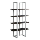 Monarch Specialties 7239 60"H Bookcase - Espresso/Silver Metal-Open concept shelves, metal finish, MDF