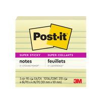 Post-it Super Sticky Notes - 4" x 4" - Canary Yellow - Lined - 270 sheets - 3 Pack-Revolutionary adhesive technology ensures your notes will stick securely to more surfaces