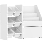 Qaba Kids Bookshelf and Toy Storage, 3-Tier Bookcase with 6 Bins - White-All-in-one design with bins, shelves and rolling box for easily organization
