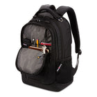 Swiss Gear Cecil Laptop Backpack - Black-Front organizer compartment with key/fob clip, and multiple divider pockets