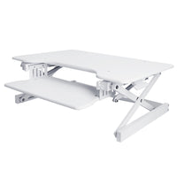 Rocelco 32" Sit To Stand Ergonomic Adjustable Height Desk Riser with Easy Up-Down Handles, White-Large Work Surface: 32" wide by 20.5" deep desktop that holds up to two 24" monitors or one 32" monitor and retractable keyboard tray is 21" wide by 11" deep