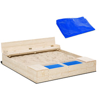 Outsunny - Bac à sable carré en bois pour enfants - 120 x 120 cm - Naturel-Le banc est équipé d'un dossier pour sécuriser les enfants et les empêcher de tomber en arrière lorsqu'ils jouent 
