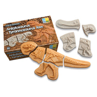 Yellow Door Dig and Discover - Ankylosaurus & Tyrannosaurus Rex-Tactile skeleton pieces that fit together to create two iconic dinosaurs: the mighty Tyrannosaurus rex and the armored Ankylosaurus.