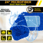 Gritt Commercial Microfiber Looped Dust Mop Pad Head - 24" x 5" - Blue - 12 Pack-Quickly and easily attracts and whisks away dust