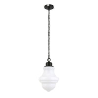 Hudson&Canal Annie 9.13" Wide Pendant with Glass Shade - Blackened Bronze/White Milk-Modern and contemporary design for your entryway, foyer, or kitchen