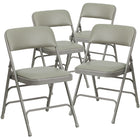 Flash Furniture HERCULES Series Curved Triple Braced & Double Hinged Grey Vinyl Metal Folding Chair-Set of 4 Padded Metal Folding Chairs