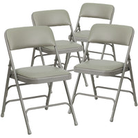 Flash Furniture – Chaise pliante en métal Hercules avec vinyle, 4 charnières et 3 renforts, gris, paq./4-Ensemble de 4 chaises pliantes en métal et rembourrées