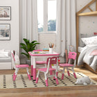 Qaba Toddlers Adjustable Height Table and Chair 5-Piece Set - Pink-The height of the table and chairs is adjustable with nails to suit kids' need 