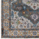 Modway - Success Médaillon vintage floral vieilli Anisah Tapis de comédie 8 pi l x 10 pi L - Gris ivoire Jaune Orange-Résistant aux taches / Facile à nettoyer