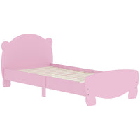 Qaba - Cadre de lit double en forme d'ours pour enfants - Rose-La conception à faible hauteur permet un accès facile pour les enfants 