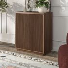 Hudson&Canal Alston 28"W Accent Cabinet - Satin Walnut-Base, top, and shelves are crafted of sturdy MDF in a satin walnut finish
