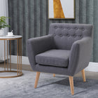 HOMCOM Mid-Century Modern Accent Chair with Wood Frame - Thick Padding for Living Room - Light Grey-Detachable foam cushion for added comfort and zipped cover for easy cleanup   
