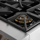 Kucht - 36 po Série KXP Cuisinière double énergie Propane - Acier inoxydable/Or-La cuisinière à six foyers comprend un brûleur double de 20 000 BTU avec maintien au chaud, un brûleur de 15 000 BTU, un brûleur de 12 000 BTU, deux brûleurs de 9 000 BTU et un brûleur de 6 000 BTU