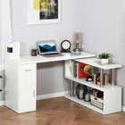 HOMCOM - Bureau d'ordinateur en forme de l - 55 po L x 42,25 po l x 29,25 po H - blanc-2 étagères ouvertes, 1 tiroir, 1 armoire à porte offrent un espace de rangement supplémentaire