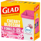 Glad Garbage Bags - X-Small 15 Litres - Red - Cherry Blossom Scent  - 52 Pack-Long lasting cherry blossom scent: Brighten your home with a delightful pink Cherry Blossom scented bag that lasts with SteadyRelease  technology