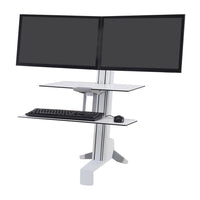 Ergotron WorkFit-S Dual Sit-Stand, Worksurface, Large Keyboard Tray, Bright White (33-349-211)-With the push or pull of a hand, you can instantly raise or lower your keyboard and display in one easy motion