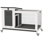 PawHut - Clapier à lapin en bois avec bac, cage pour cochon d’Inde intérieur extérieur, gris-Le design facile à nettoyer favorise un espace de vie hygiénique pour les animaux 