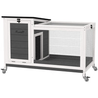 PawHut - Clapier à lapin en bois avec bac, cage pour cochon d’Inde intérieur extérieur, gris-Le design facile à nettoyer favorise un espace de vie hygiénique pour les animaux 