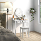 HOMCOM Vanity Desk with Stool - 31.5" L x 15.7" W x 55.1" H - White-Designed to add charm and style to bedroom 