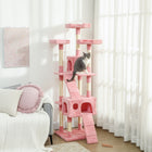 PawHut 68"es Cat Tree, Multi-Level Large Cat Tower Condo - Pink-Solid particle base construction wrapped with warm and soft plush