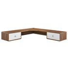 Modway Transmit 55" Wall Mount Corner Wood Office Desk - Walnut White-Durable Particbleboard Construction