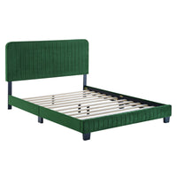 Modway - Celine Chenal Touffé Performance Velvet Lit de plateforme King, Émeraude-Lit de plateforme King