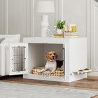PawHut 31.5" W Dog Crate Furniture with 360° Rotatable Removable Dog Bowls - White-Functions as a side table or end table, blending seamlessly 