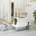 PawHut Stainless Steel High Sided Kitty Litter Box with Scoop-Front-entry and top-exit enhance accessibility for cats 