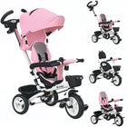 Qaba - Tricycle 6 en 1 pour tout-petits avec poignée de poussée parentale - rose-Le 6-en-1 Trick offre plusieurs options de conduite : poussette, tricycle à direction, tricycle d'apprentissage et tricycle classique 