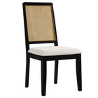 Modway - Arlo Faux rotin et bois Fauteuils d’accompagnement à manger Ensemble de 2 - Ivoire en tissage naturel noir à bruyère-Glissements au pied sans marquer