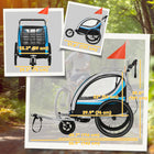 Aosom - Remorque vélo bébé 3 en 1 2 places haute visibilité - Bleue-Drapeau de sécurité, réflecteur et ceinture de sécurité à cinq points pour une protection optimale sur la route 