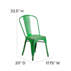 Flash Furniture Distressed Green Metal Indoor-Outdoor Stackable Chair-Cross Brace under seat provides extra stability