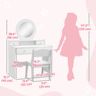 Qaba Kids Vanity and Dressing Table with Mirror and Stool - White-Clear oval mirrors are suitable for your little ones' grooming 