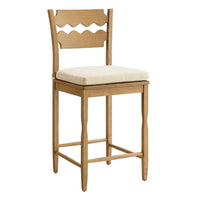 Modway - Jax Bois de chêne Tabouret de comptoir avec dossier ondulé en rasoir et coussin in Lin de chêne usé-Tabouret en chêne massif