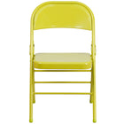 Chaise pliante de la série HERCULES COLORBURST en métal couleur Twisted Citron à triple entretoise et double charnière-Ensemble de 4 chaises pliantes en métal