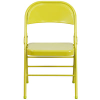 Chaise pliante de la série HERCULES COLORBURST en métal couleur Twisted Citron à triple entretoise et double charnière-Ensemble de 4 chaises pliantes en métal