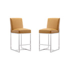 Manhattan Comfort Element 16.34" Modern Faux Leather Upholstered Counter Stool - Camel and Polished Chrome - 2 Pack-Mid-Century Modern Counter Stool with Backseat Perfect for Bar and Kitchen Use. Set of 2