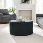 Modway - Callum Grand tissu rond tissé en bruyère de 29" Rembourré Ottoman - Heathered Weave Azure-Pieds en plastique