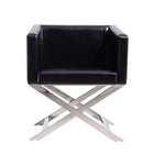 Manhattan Comfort Hollywood 25.6" Contemporary Faux Leather Upholstered Accent Chair - Black and Polished Chrome - 2 Pack-Tight Back with High Density Foam Filled Padding
