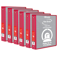 BAZIC Products 1" 3-Ring View Binder with 2 Pockets - Red - 6 Pack-Hard Vinyl Cover