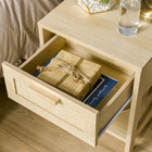 HOMCOM - Table de chevet étroite avec éléments en rotin - bois naturel-Assemblage requis 